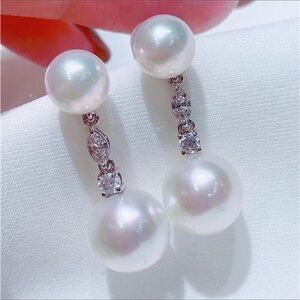 💋Double Pearl Cz Diamond Drop Earrings